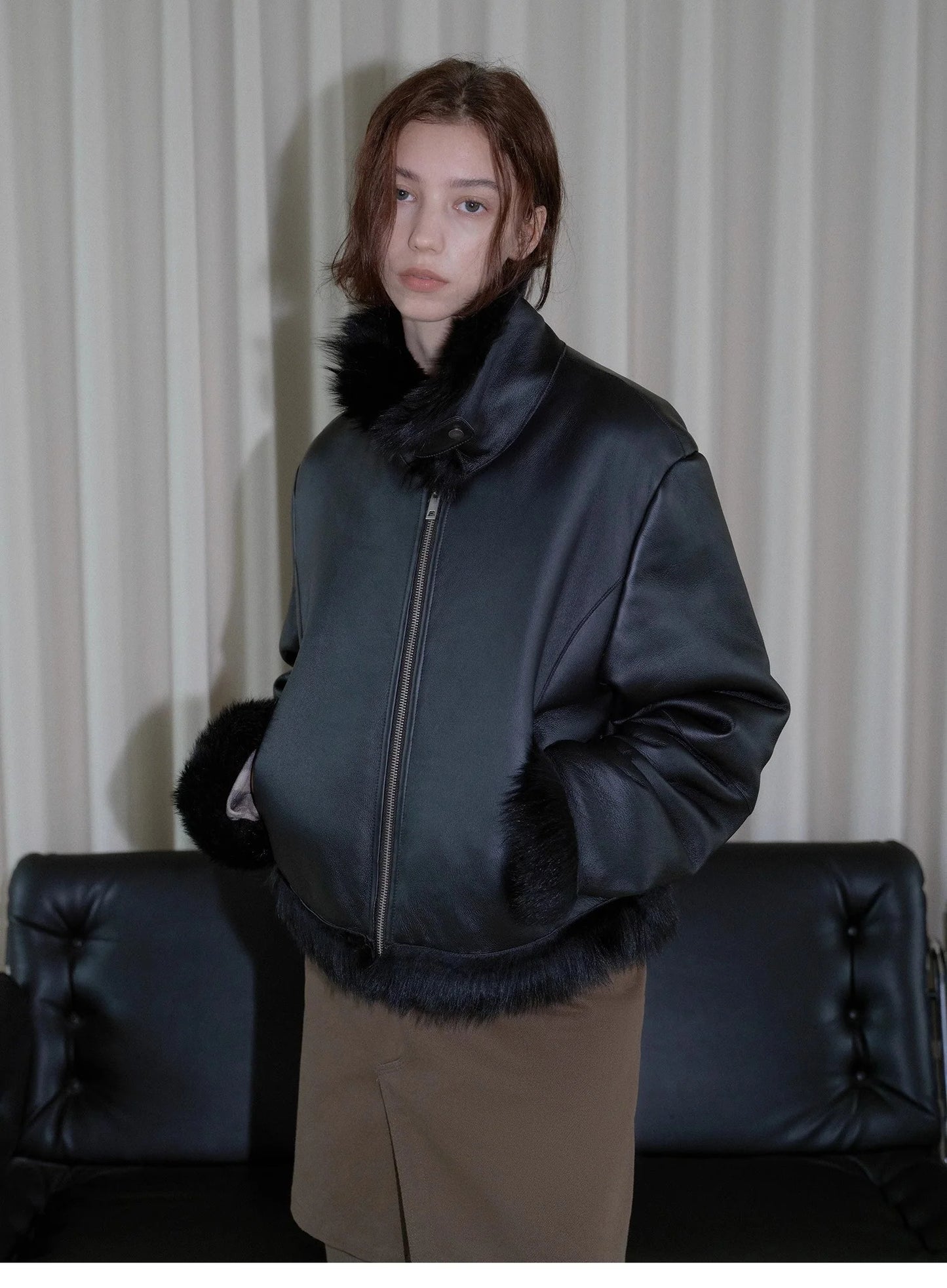"Luxury and Elegance" Motorcycle Style Tuscan Sheepskin Short Fur Coat for Women