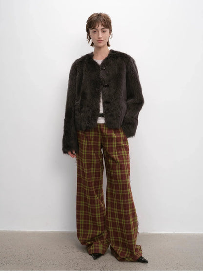 "Darcy Manor" Imported Tuscan Straight Wool Sheepskin Sweetheart Collar Short Fur Coat