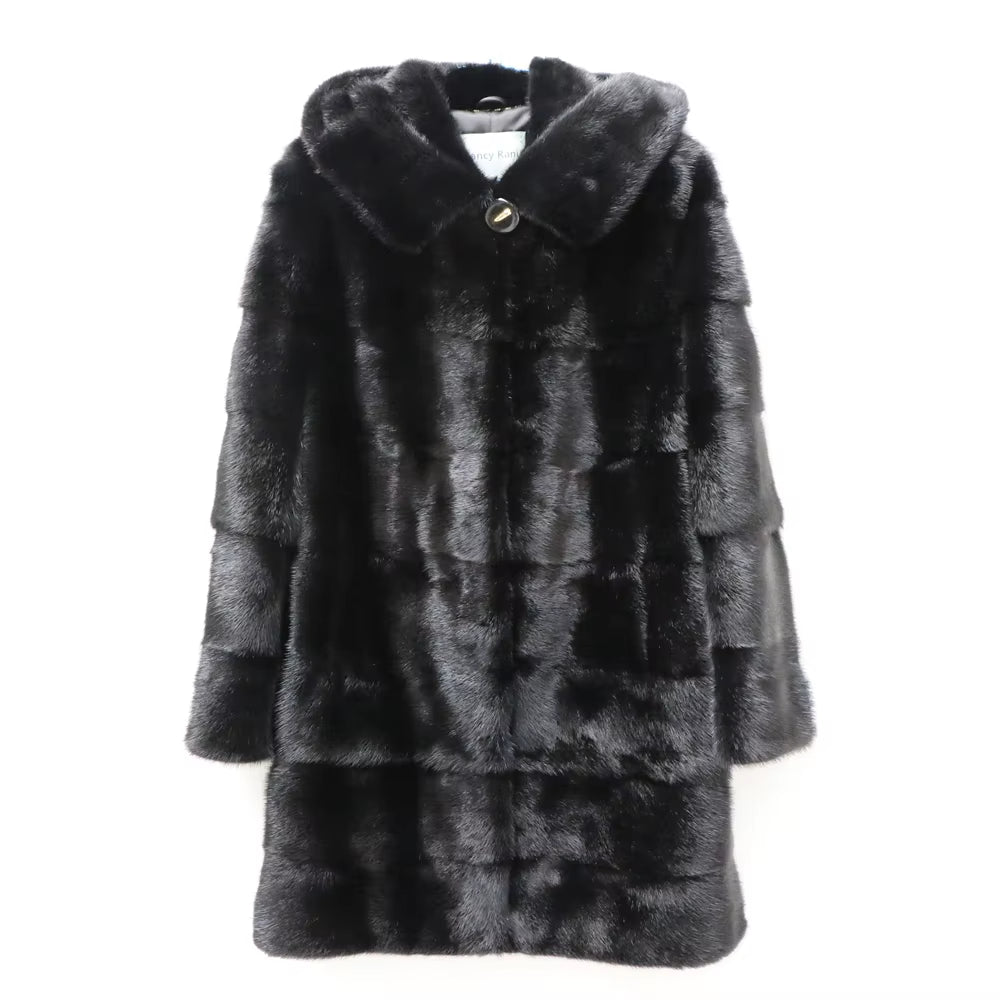 Real Mink Fur Coats Hooded New Mink Velvet Luxury Natural Women Winter Thick Loose Warm Outwear Plush Jacket Female