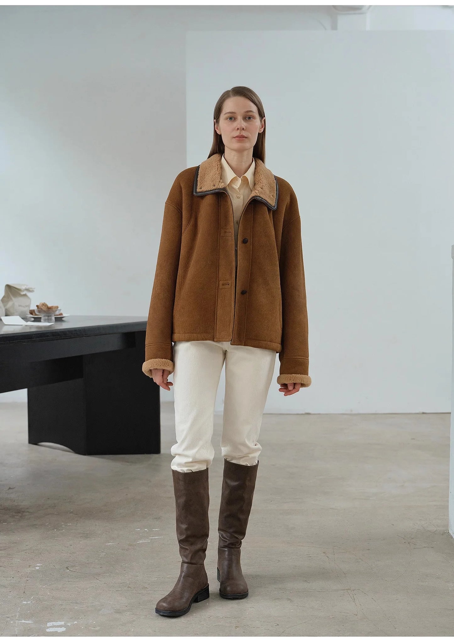 Fireladyfur Merino Wool Sheepskin Coat with Stand-Up Fur Collar"Knight'S Contract"