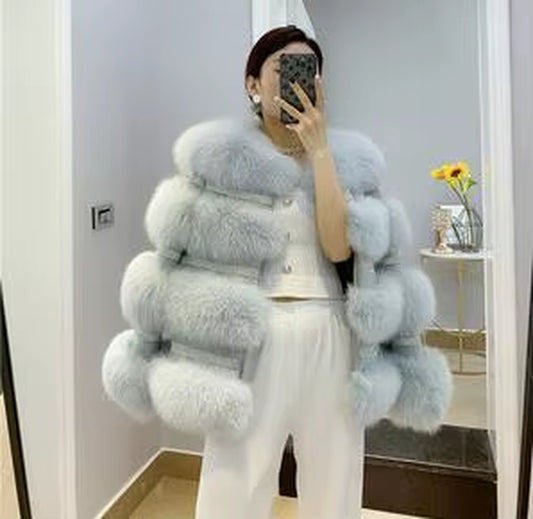 Fashion Women'S Real Fox Fur Coat Female Winter Thicker Warm Real Sheep Leather Jacket Diamond Beading Fox Fur Parkas F2458