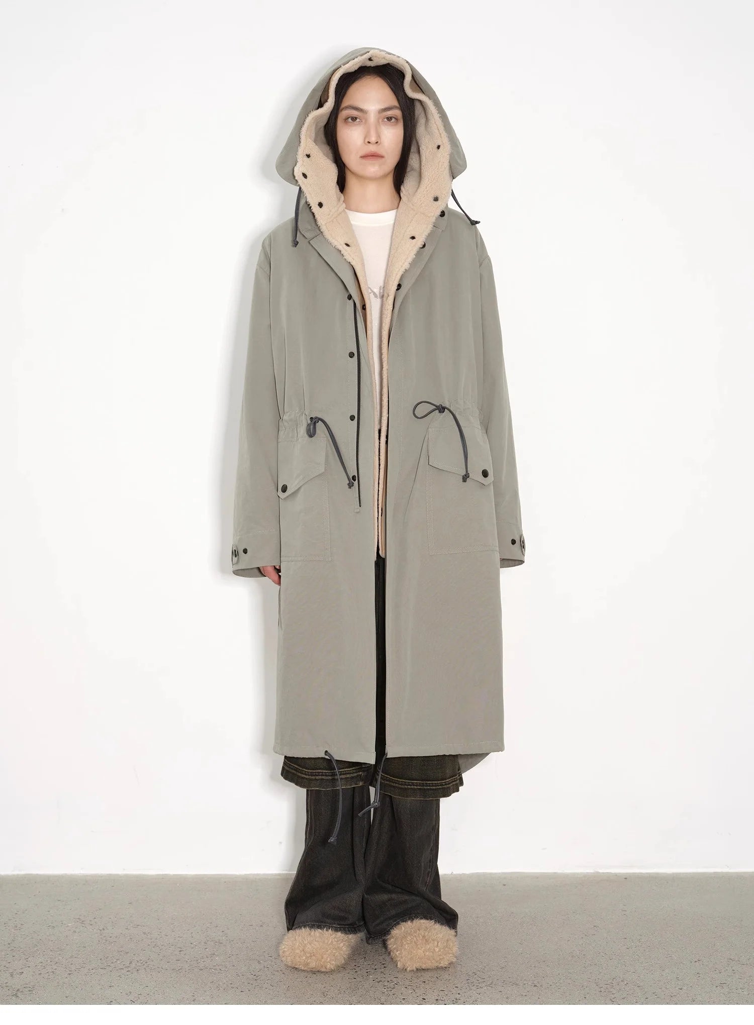 "Winter Institute" Windproof and Warm Drop Shoulder Large Version Long Hooded Detachable Liner Parka