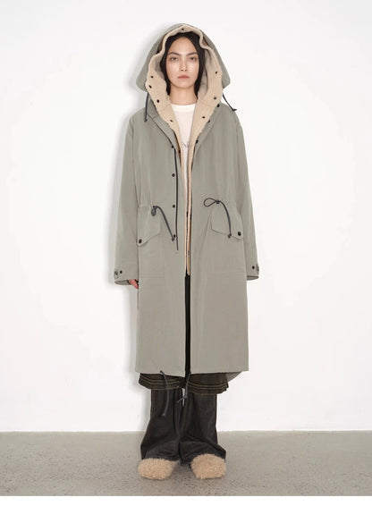 "Winter Institute" Windproof and Warm Drop Shoulder Large Version Long Hooded Detachable Liner Parka