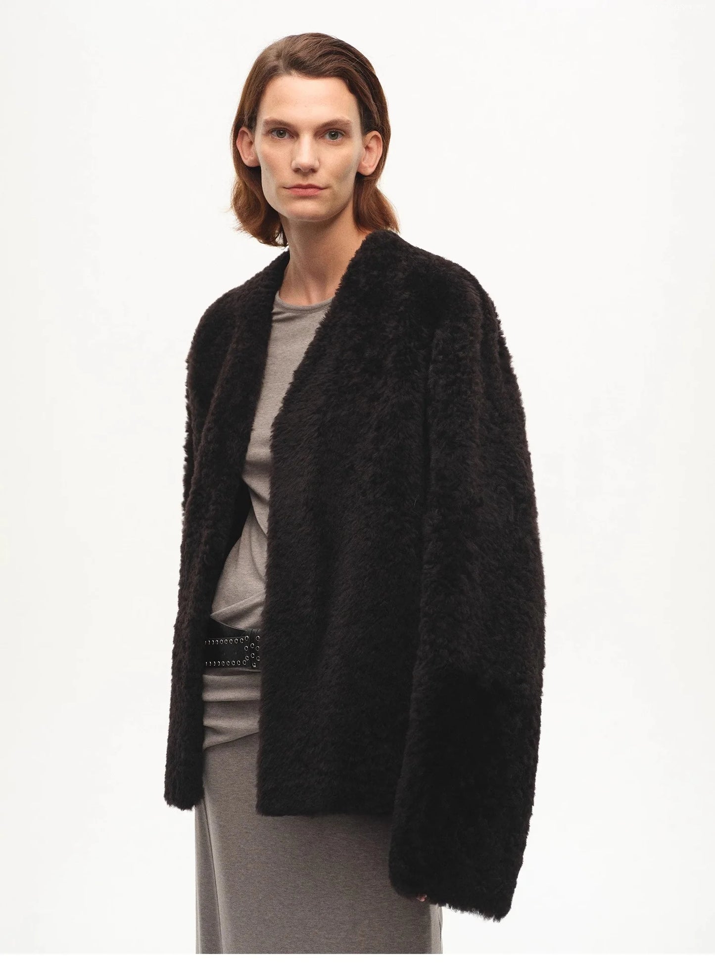 "Paris Night" Luxury Lightweight V-Neck Mid-Length Imported Ragone Sheepskin Fur Coat