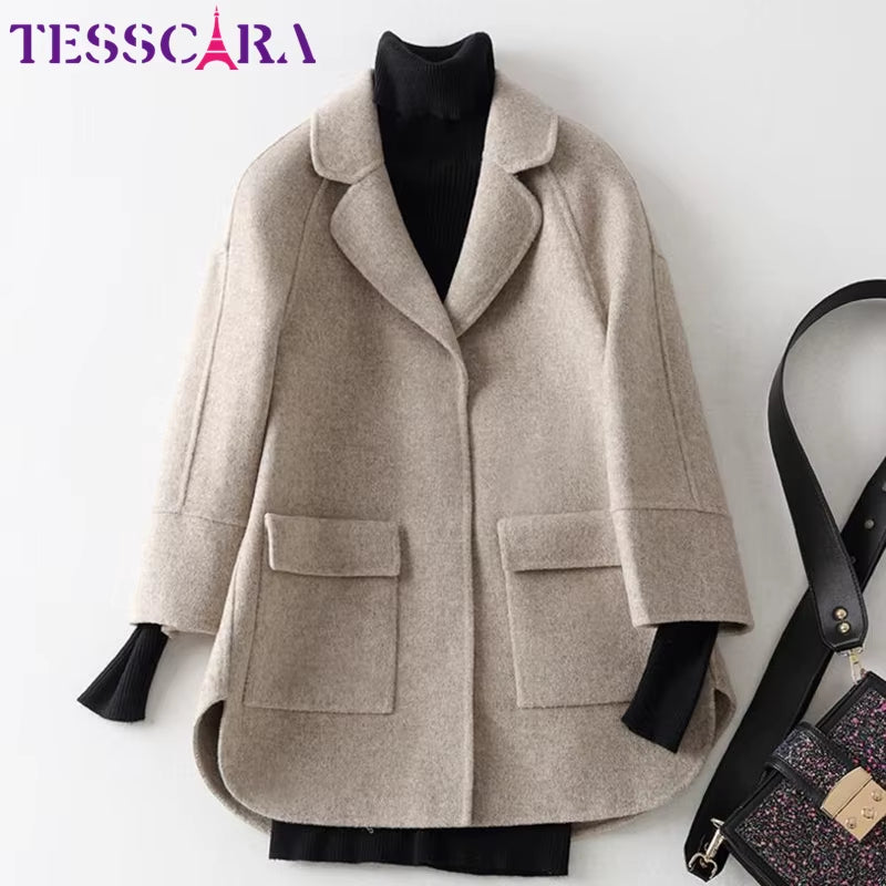 Women Autumn & Winter Soft Cashmere Basic Jacket Coat Female Wool Blend Overcoat Office Cloak Jackets Outerwear & Coats