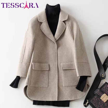 Women Autumn & Winter Soft Cashmere Basic Jacket Coat Female Wool Blend Overcoat Office Cloak Jackets Outerwear & Coats