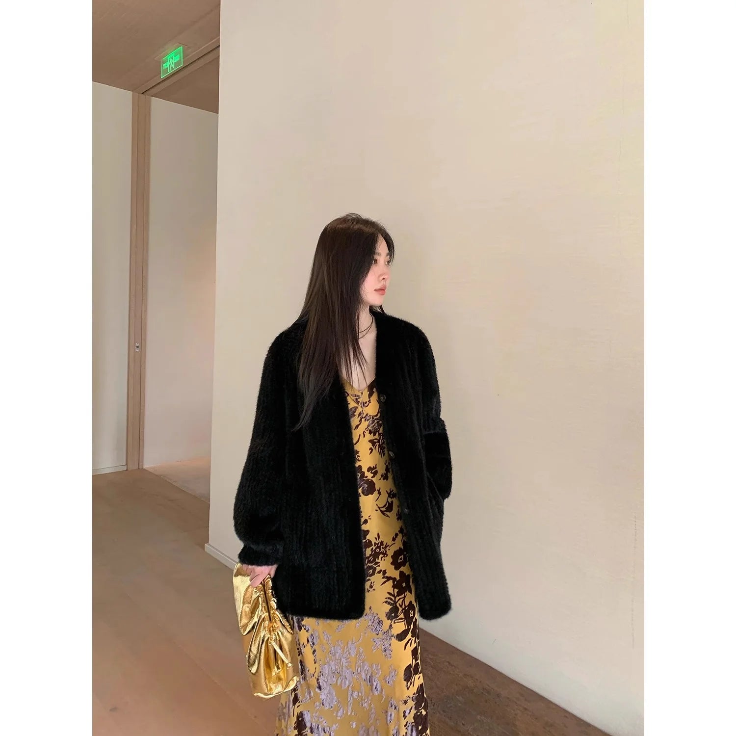 "Moon Serenade" High-Luxury Imported Velvet Mink Woven Fur Coat Mid-Length Mink Coat (Handmade)