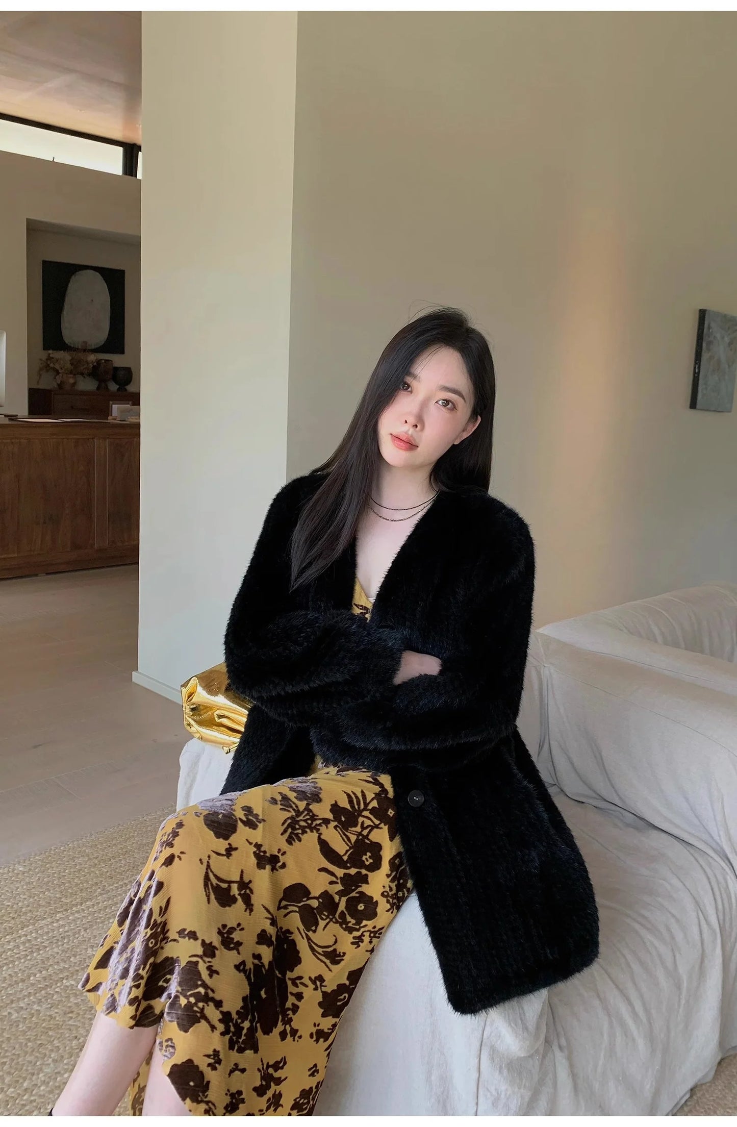 "Moon Serenade" High-Luxury Imported Velvet Mink Woven Fur Coat Mid-Length Mink Coat (Handmade)