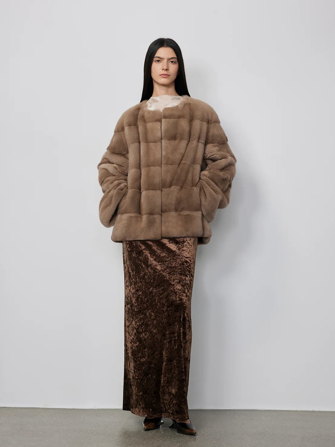 Vintage Clock Velvet Mink Fur Coat Winter