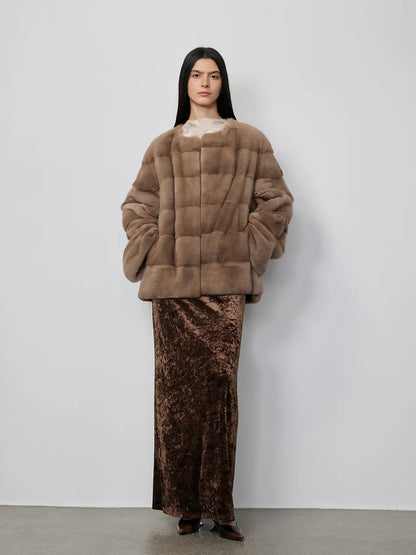 Vintage Clock Velvet Mink Fur Coat Winter