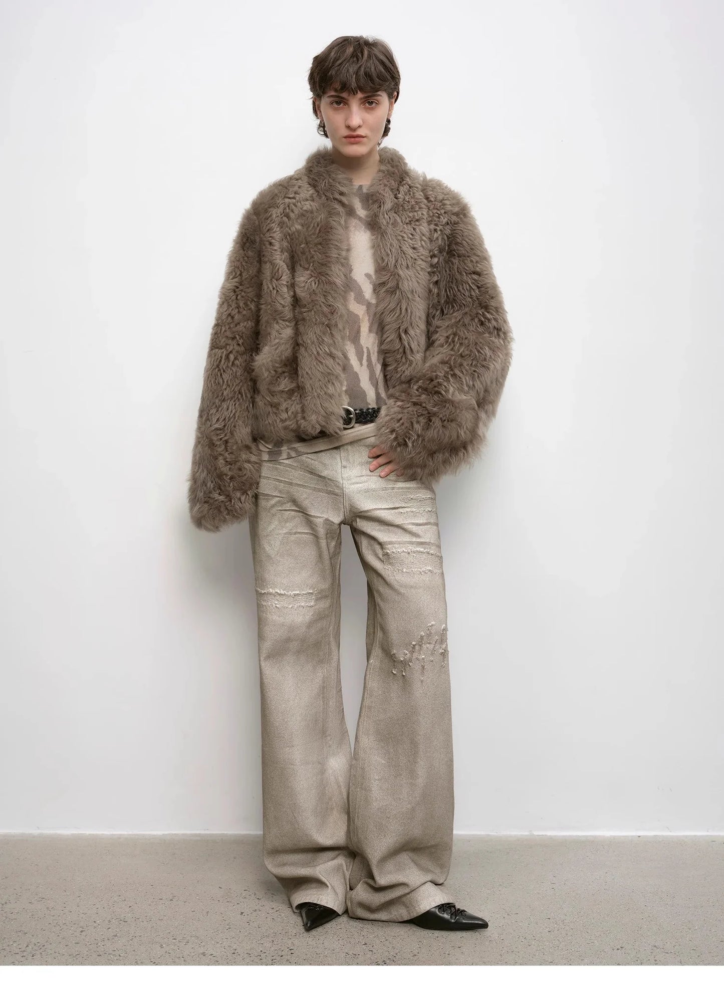 "Autumn Basel" Imported Tuscan Sheepskin Half-Roll Short Casual Fur Coat