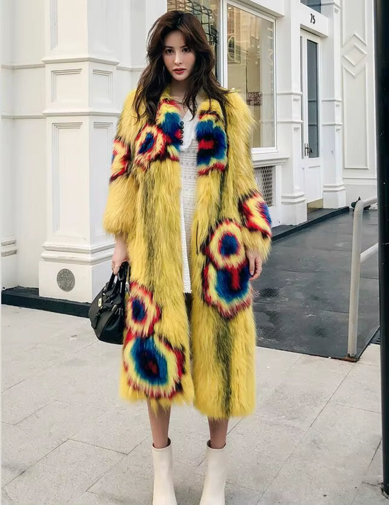 2019 Autumn Nature Fur Coat Jacket Fox Fur Knit Coat Winter Women Fur Fashion Pattern Fox Fur Medium Long Section Coats