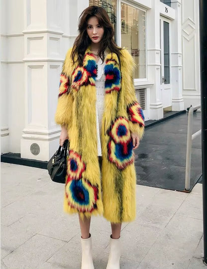 2019 Autumn Nature Fur Coat Jacket Fox Fur Knit Coat Winter Women Fur Fashion Pattern Fox Fur Medium Long Section Coats