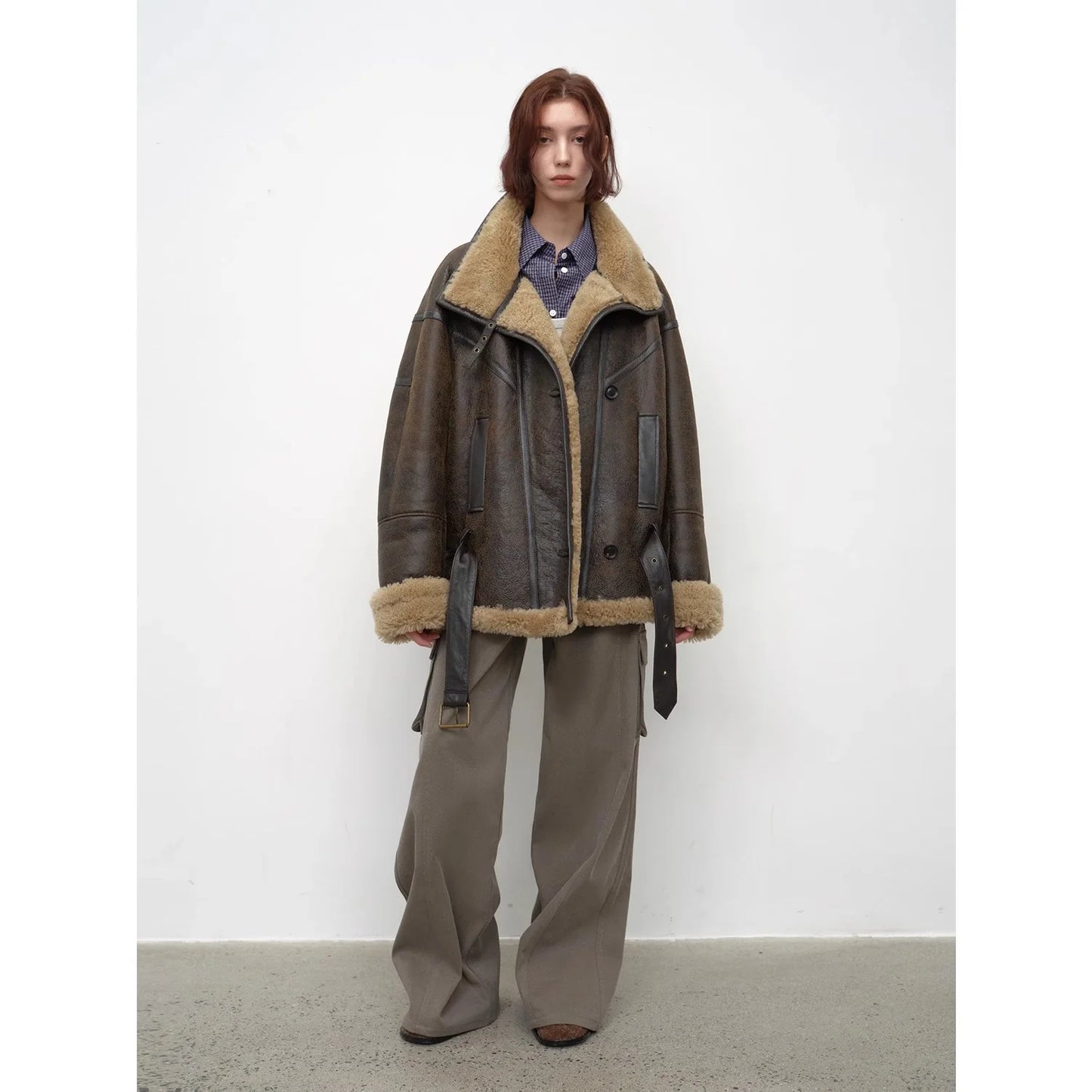 "London Street"Motorcycle Style Lapel Imported Merino Fur One-Piece Fur Jacket Winter