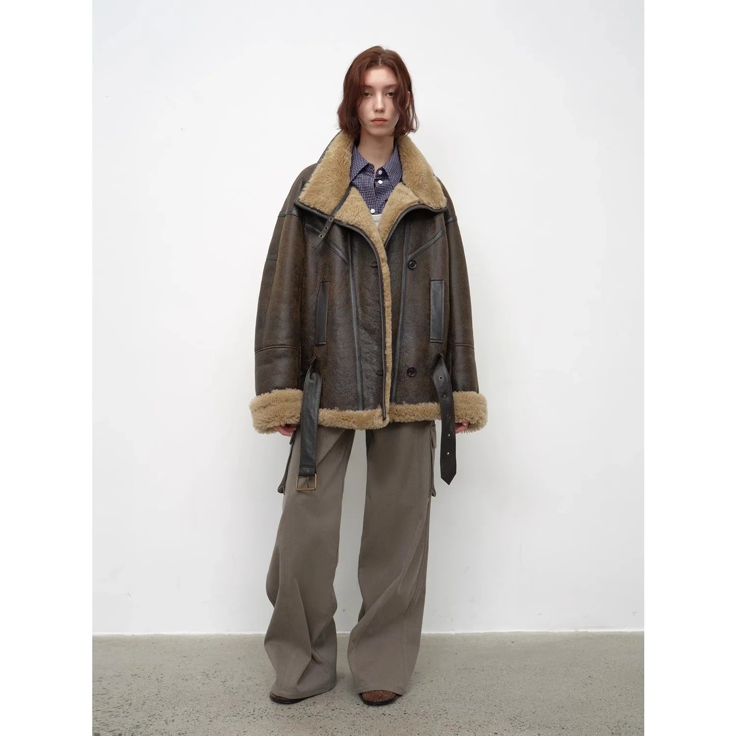 "London Street"Motorcycle Style Lapel Imported Merino Fur One-Piece Fur Jacket Winter