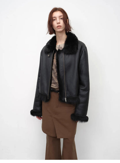"Luxury and Elegance" Motorcycle Style Tuscan Sheepskin Short Fur Coat for Women