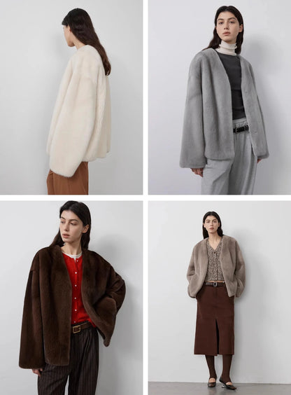 Louvre Mink V-Neck Jacket