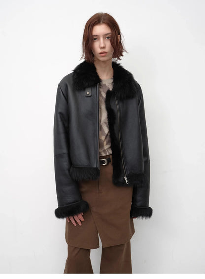 "Luxury and Elegance" Motorcycle Style Tuscan Sheepskin Short Fur Coat for Women