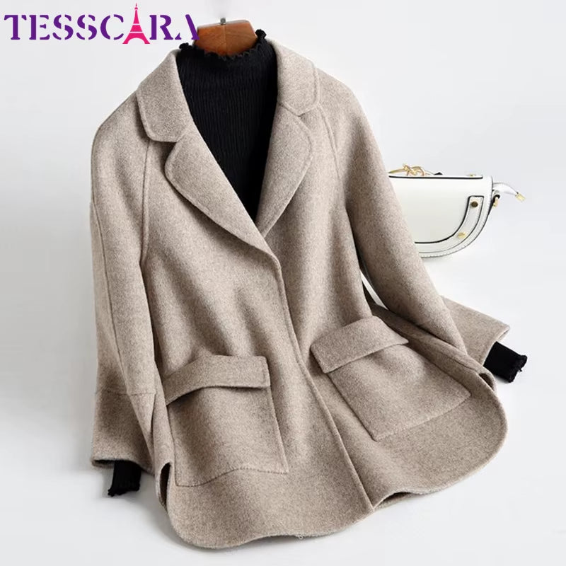 Women Autumn & Winter Soft Cashmere Basic Jacket Coat Female Wool Blend Overcoat Office Cloak Jackets Outerwear & Coats