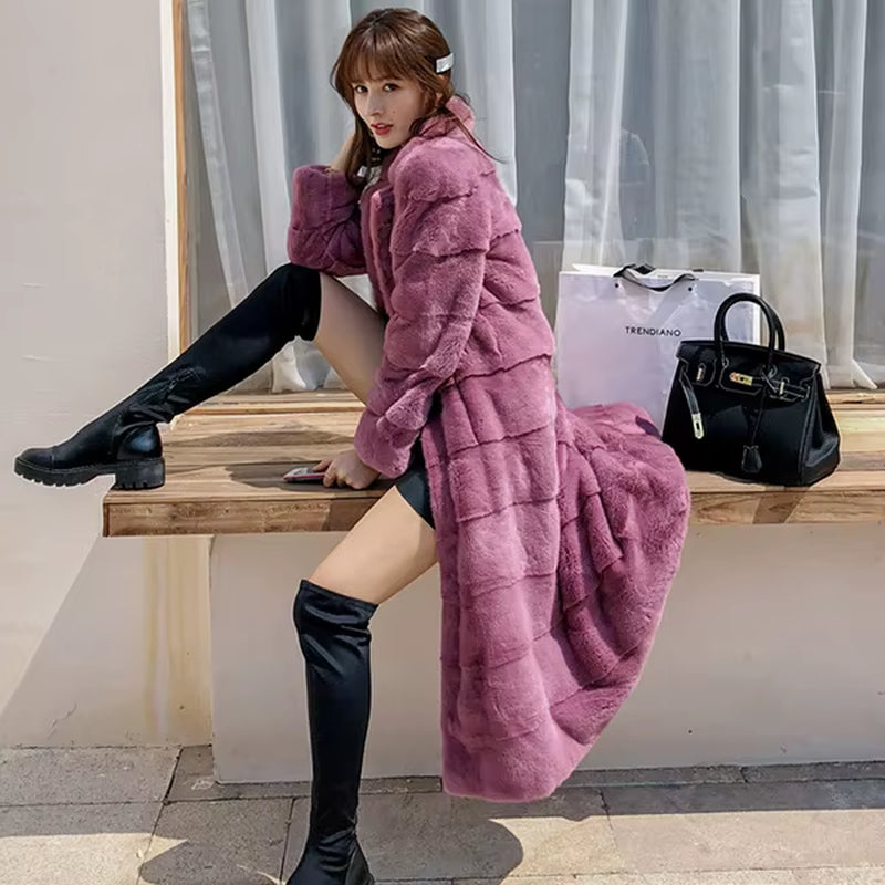 2025 Real Whole Mink Fur X-Long Coat Factory Direct Sale Winter Slim Warm Female Mink Fur Long Turn-Down Collar Jacket