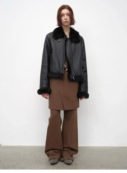 "Luxury and Elegance" Motorcycle Style Tuscan Sheepskin Short Fur Coat for Women