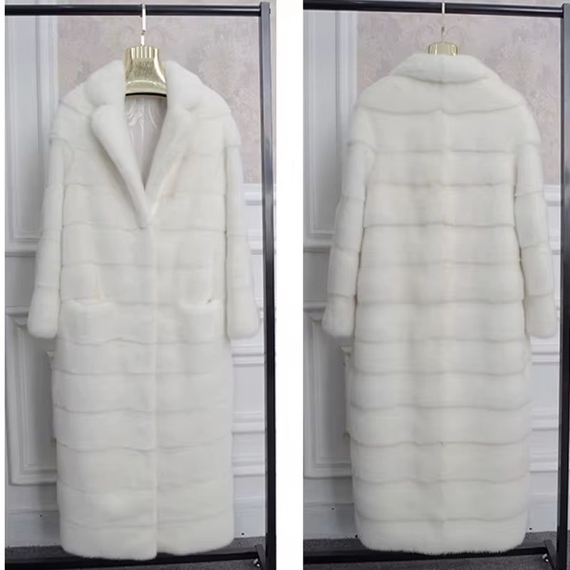 2025 Real Whole Mink Fur X-Long Coat Factory Direct Sale Winter Slim Warm Female Mink Fur Long Turn-Down Collar Jacket