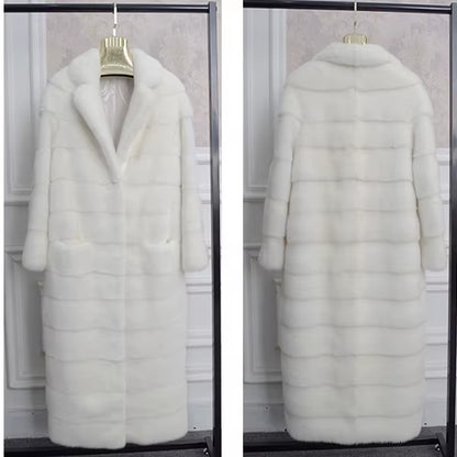 2025 Real Whole Mink Fur X-Long Coat Factory Direct Sale Winter Slim Warm Female Mink Fur Long Turn-Down Collar Jacket