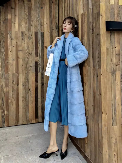 2025 Real Whole Mink Fur X-Long Coat Factory Direct Sale Winter Slim Warm Female Mink Fur Long Turn-Down Collar Jacket