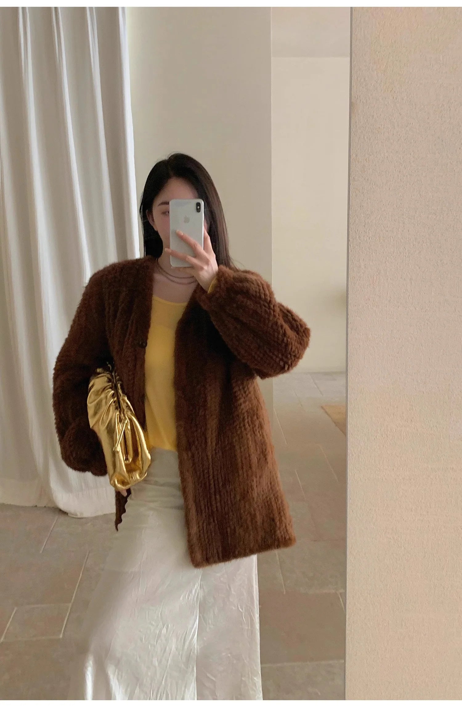 "Moon Serenade" High-Luxury Imported Velvet Mink Woven Fur Coat Mid-Length Mink Coat (Handmade)