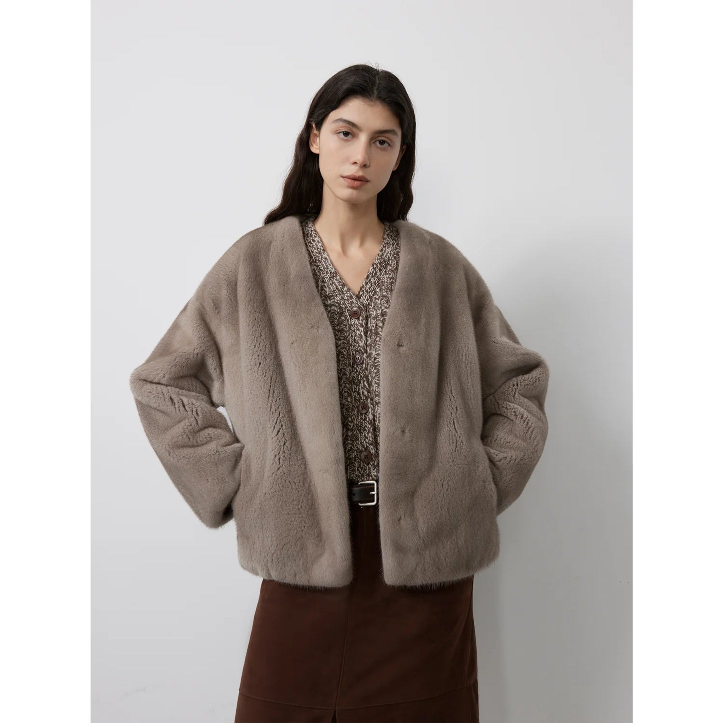 Louvre Mink V-Neck Jacket