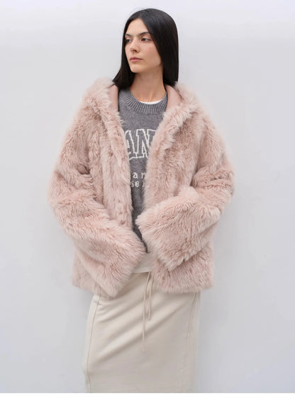 "Winter Snow" Lazy Silhouette Hooded Tuscan Curly Sheepskin Fur Coat Winter