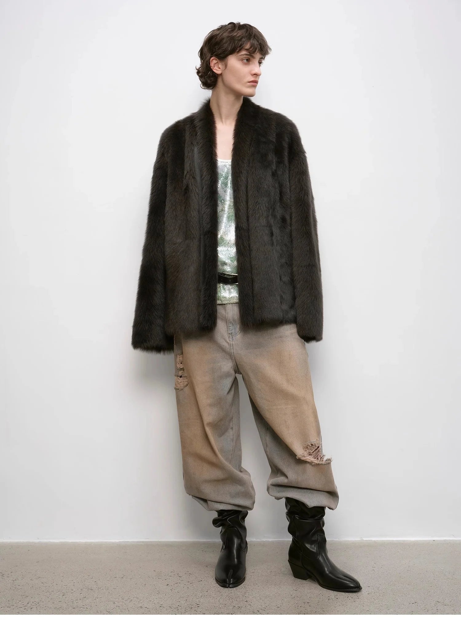 "Winter Love Island"Tuscan Fur One-Piece Coat Women'S Long Hanging Collar Straight Fur Coat