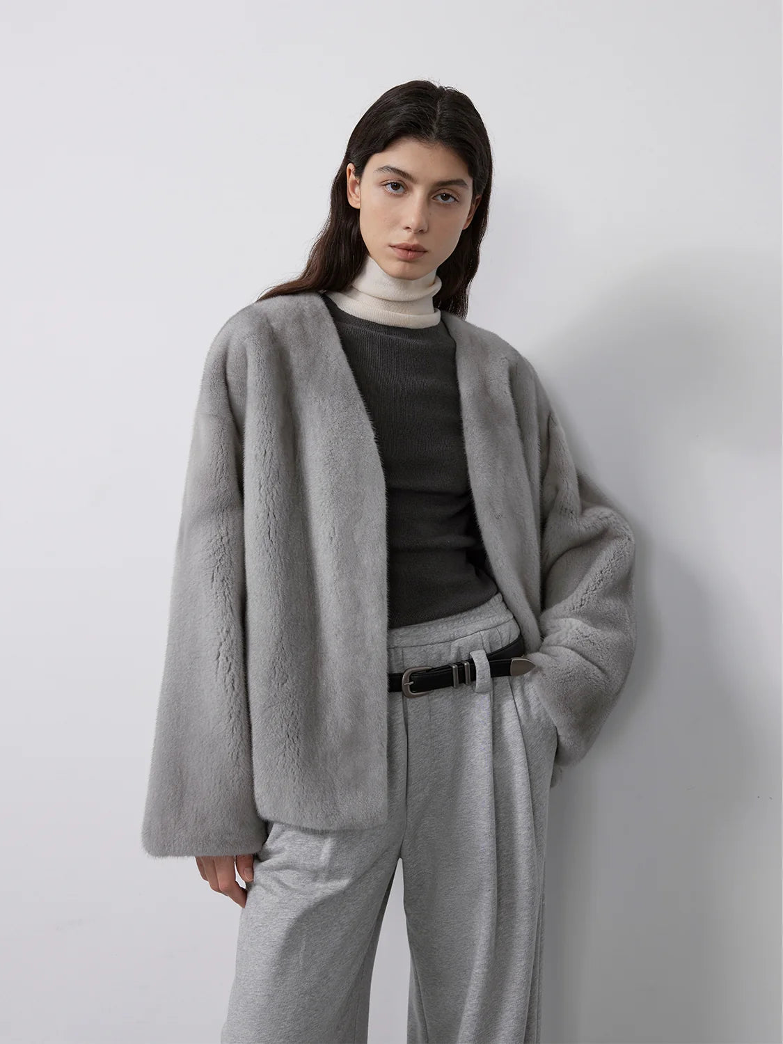 Louvre Mink V-Neck Jacket