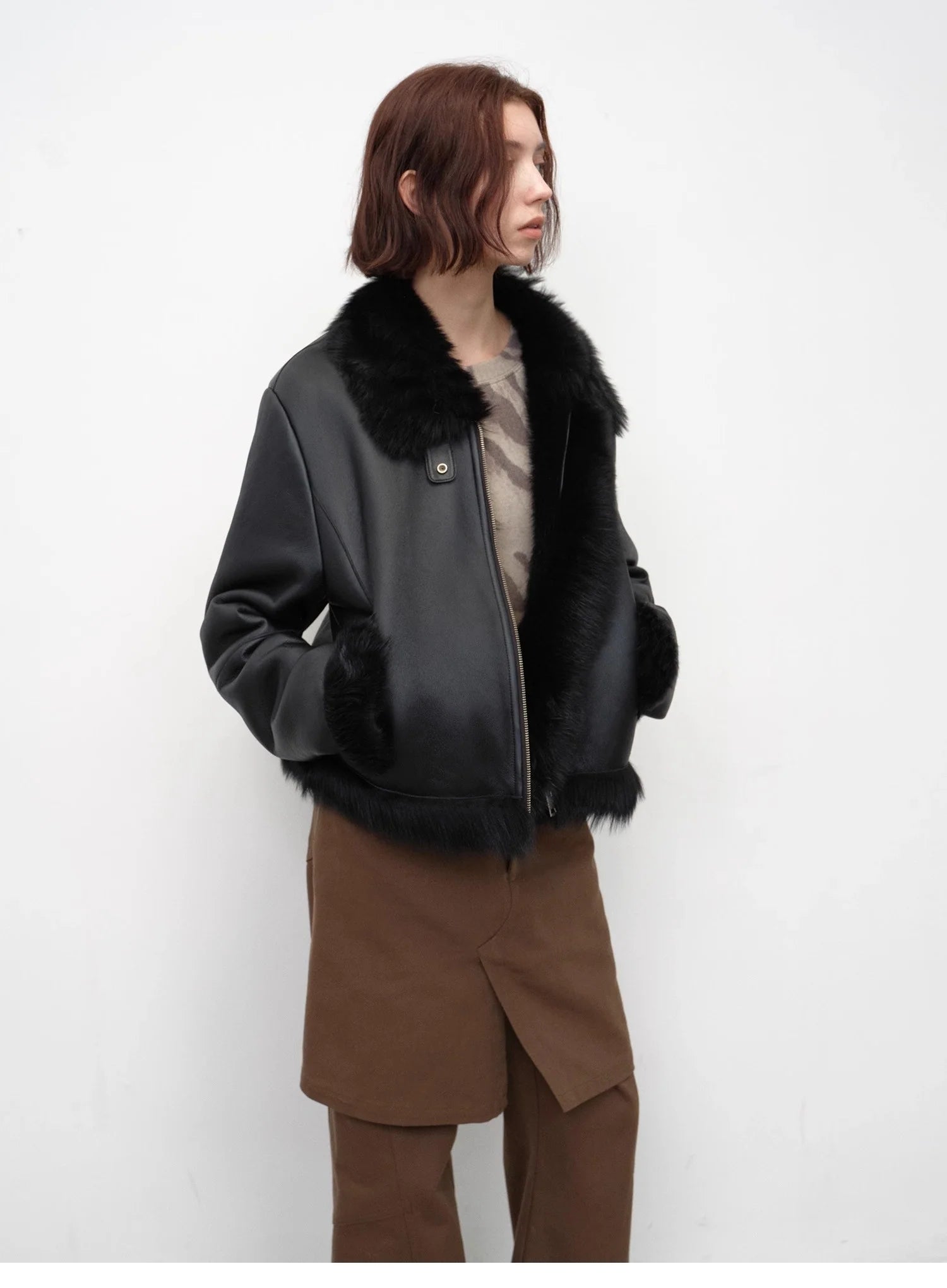 "Luxury and Elegance" Motorcycle Style Tuscan Sheepskin Short Fur Coat for Women