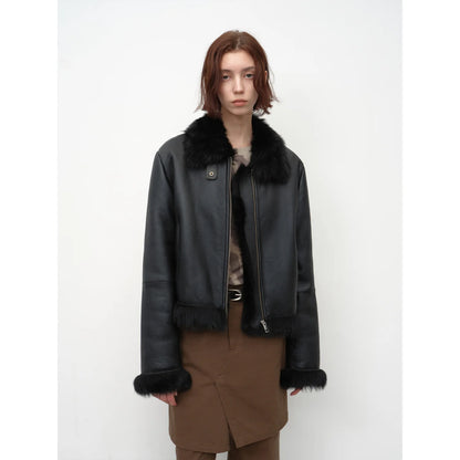 "Luxury and Elegance" Motorcycle Style Tuscan Sheepskin Short Fur Coat for Women