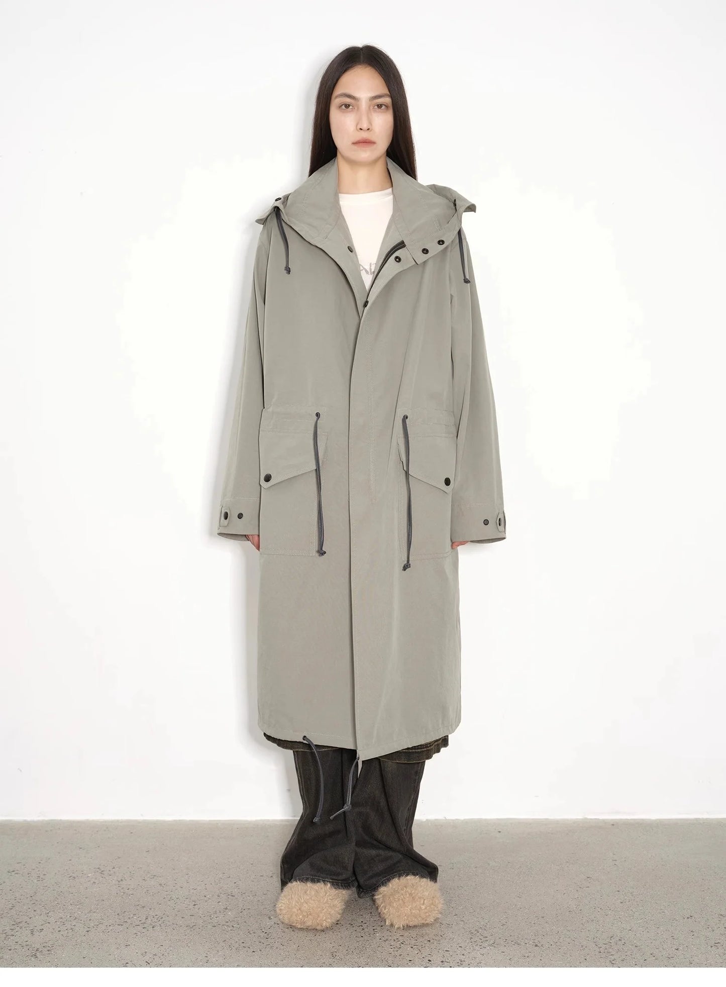 "Winter Institute" Windproof and Warm Drop Shoulder Large Version Long Hooded Detachable Liner Parka