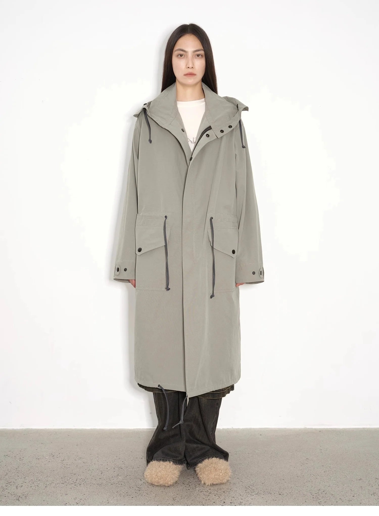 "Winter Institute" Windproof and Warm Drop Shoulder Large Version Long Hooded Detachable Liner Parka