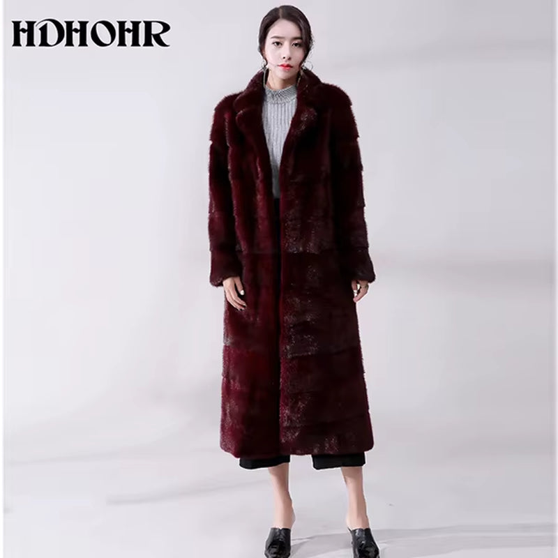 2025 Real Whole Mink Fur X-Long Coat Factory Direct Sale Winter Slim Warm Female Mink Fur Long Turn-Down Collar Jacket