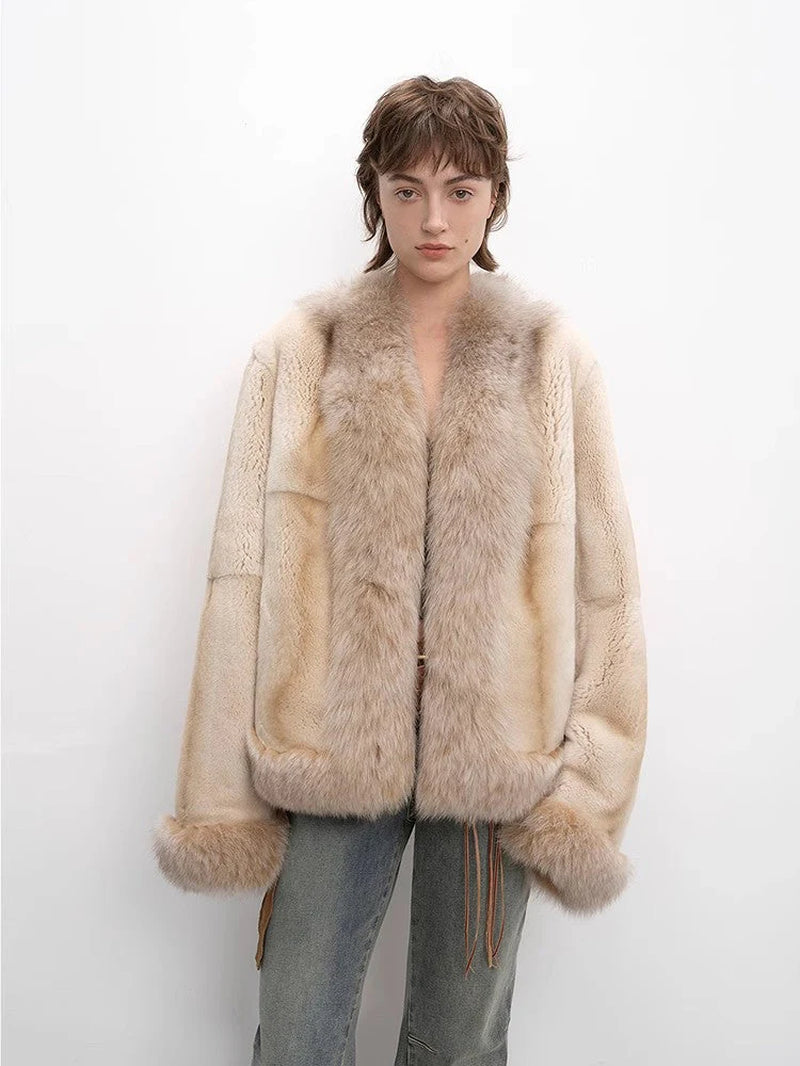Paris Pictorial Vintage Two-Tone Fox Fur Collar Soft Otter Fur Jacket