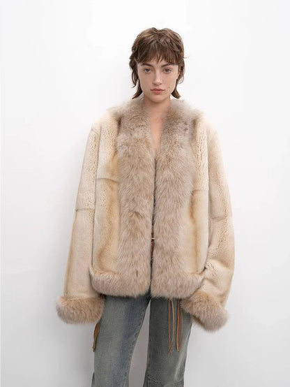 Paris Pictorial Vintage Two-Tone Fox Fur Collar Soft Otter Fur Jacket