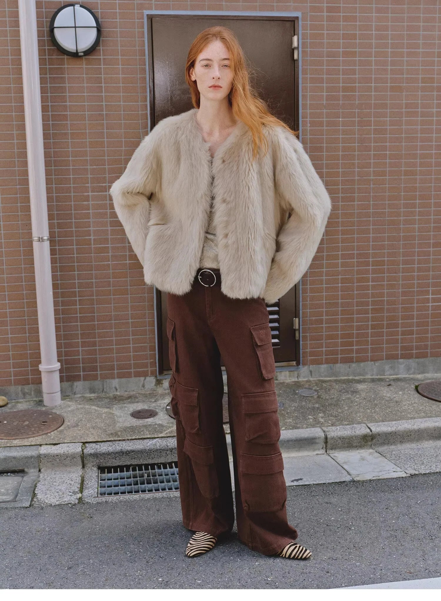 "Darcy Manor" Imported Tuscan Straight Wool Sheepskin Sweetheart Collar Short Fur Coat