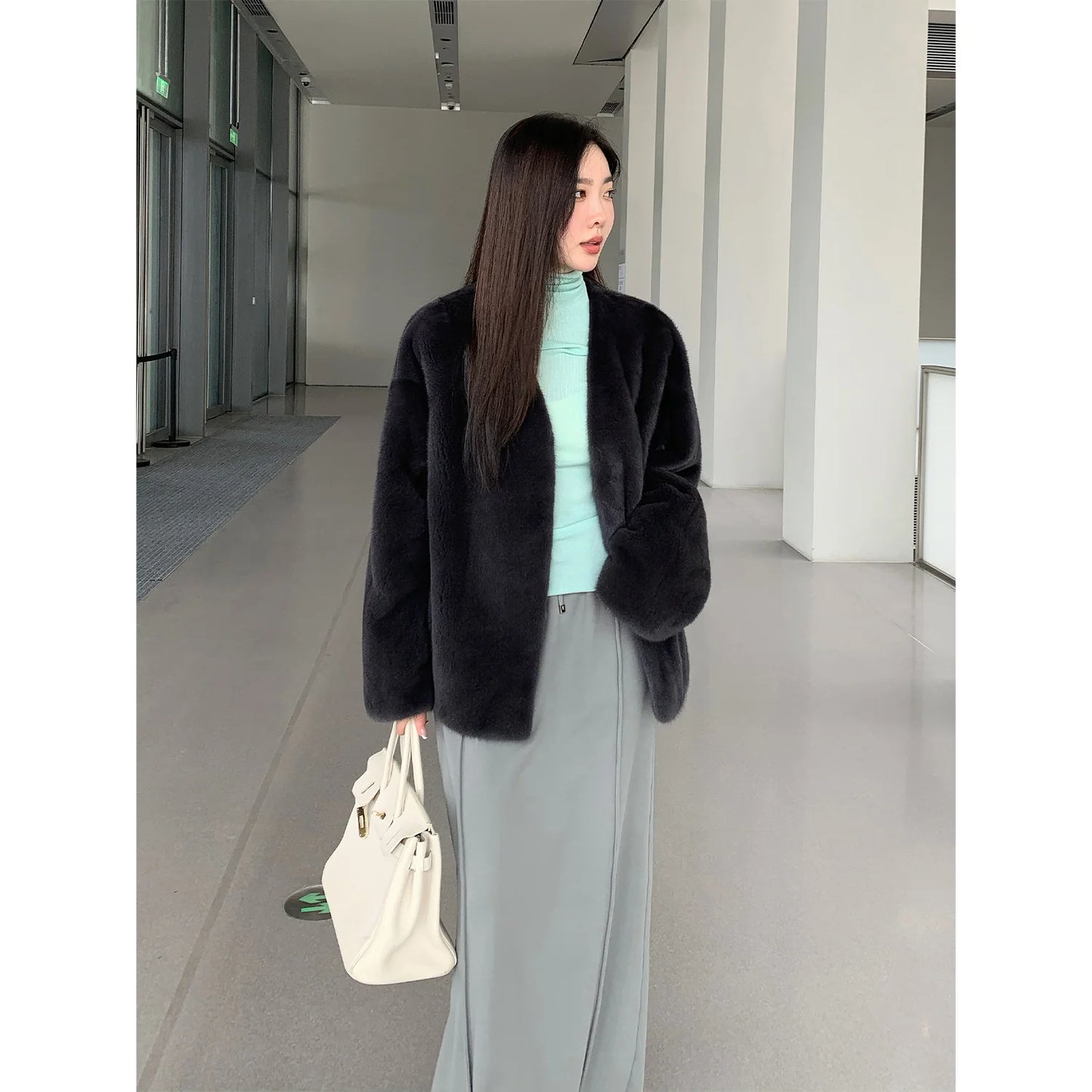 Louvre Mink V-Neck Jacket