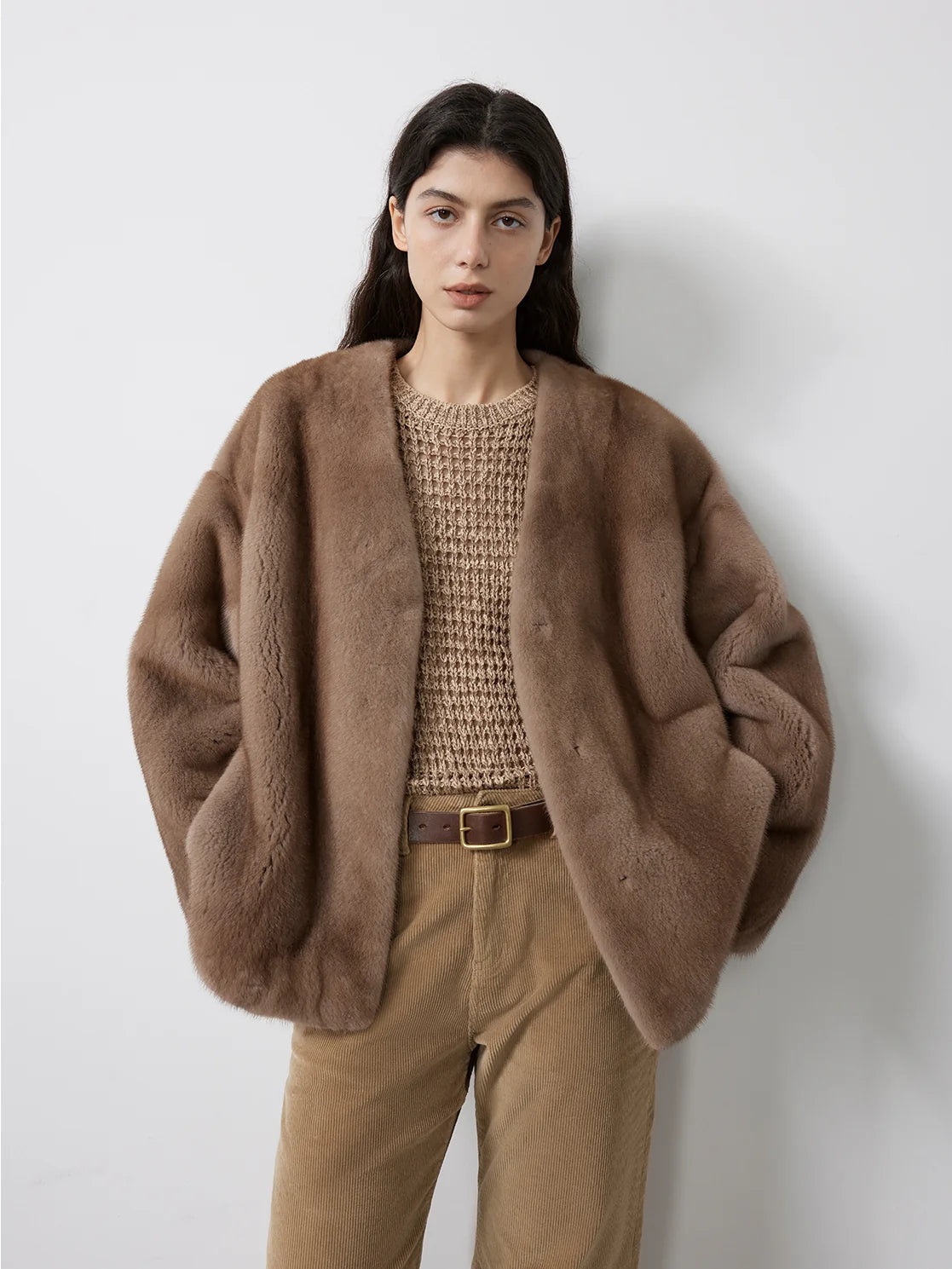 Louvre Mink V-Neck Jacket