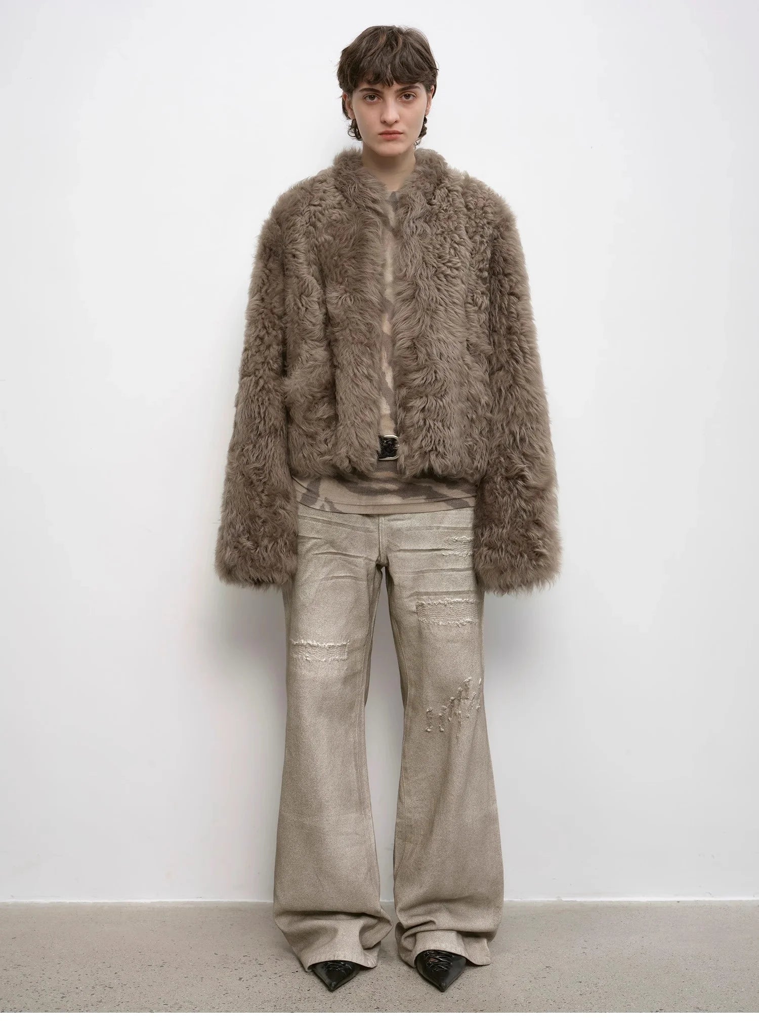 "Autumn Basel" Imported Tuscan Sheepskin Half-Roll Short Casual Fur Coat