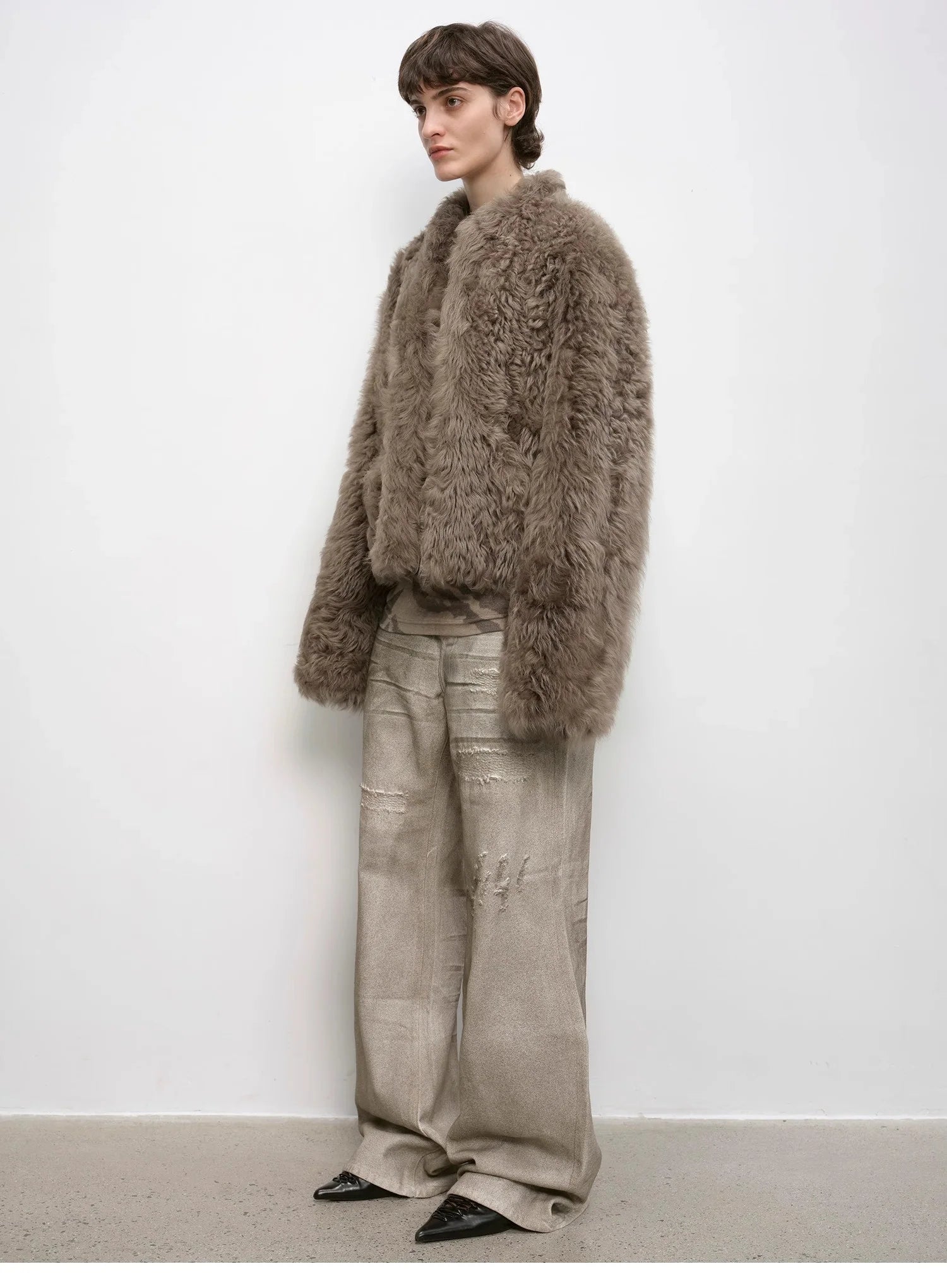 "Autumn Basel" Imported Tuscan Sheepskin Half-Roll Short Casual Fur Coat