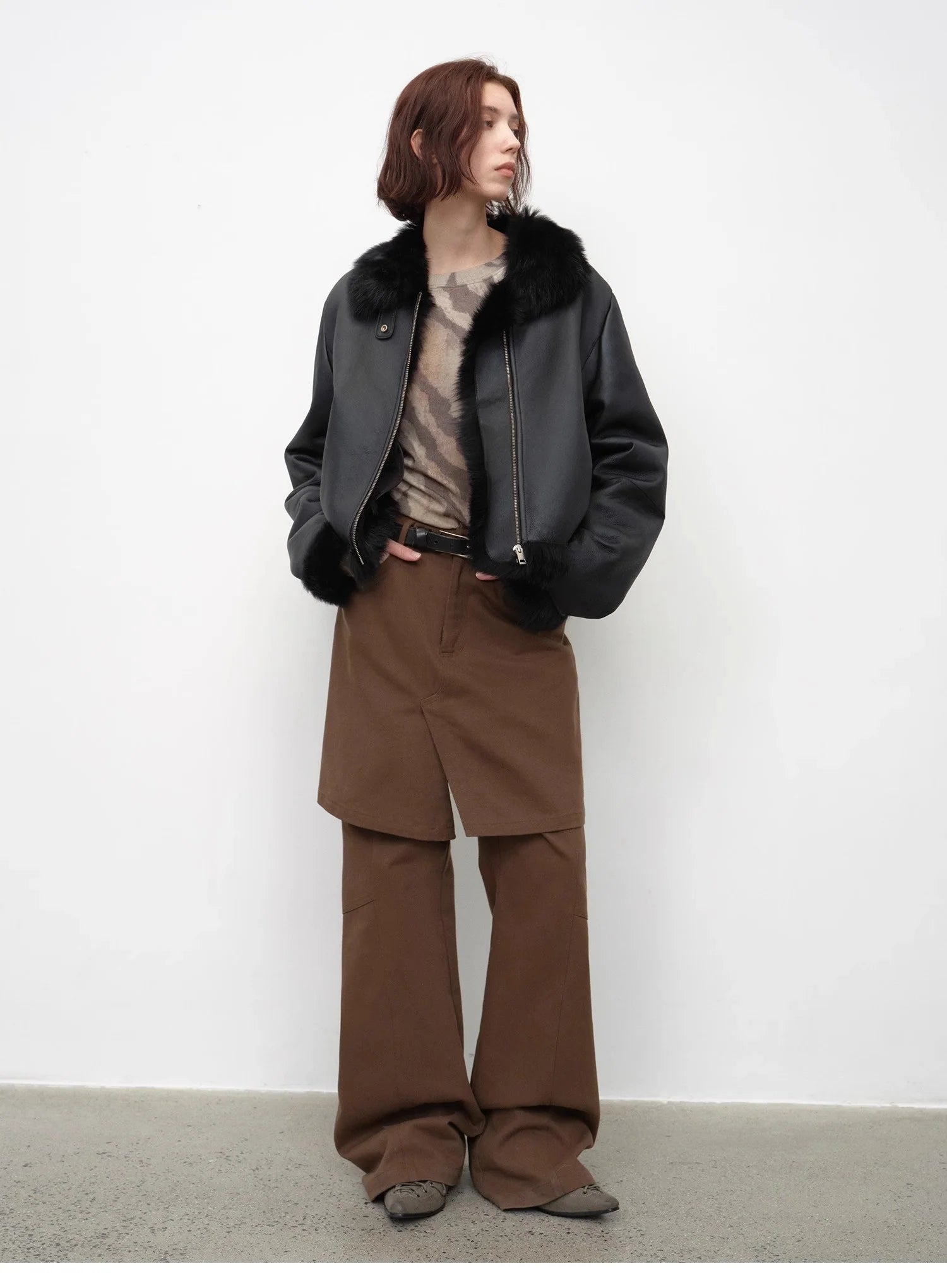 "Luxury and Elegance" Motorcycle Style Tuscan Sheepskin Short Fur Coat for Women