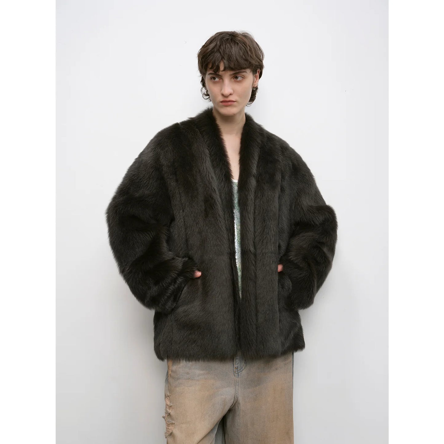 "Winter Love Island"Tuscan Fur One-Piece Coat Women'S Long Hanging Collar Straight Fur Coat