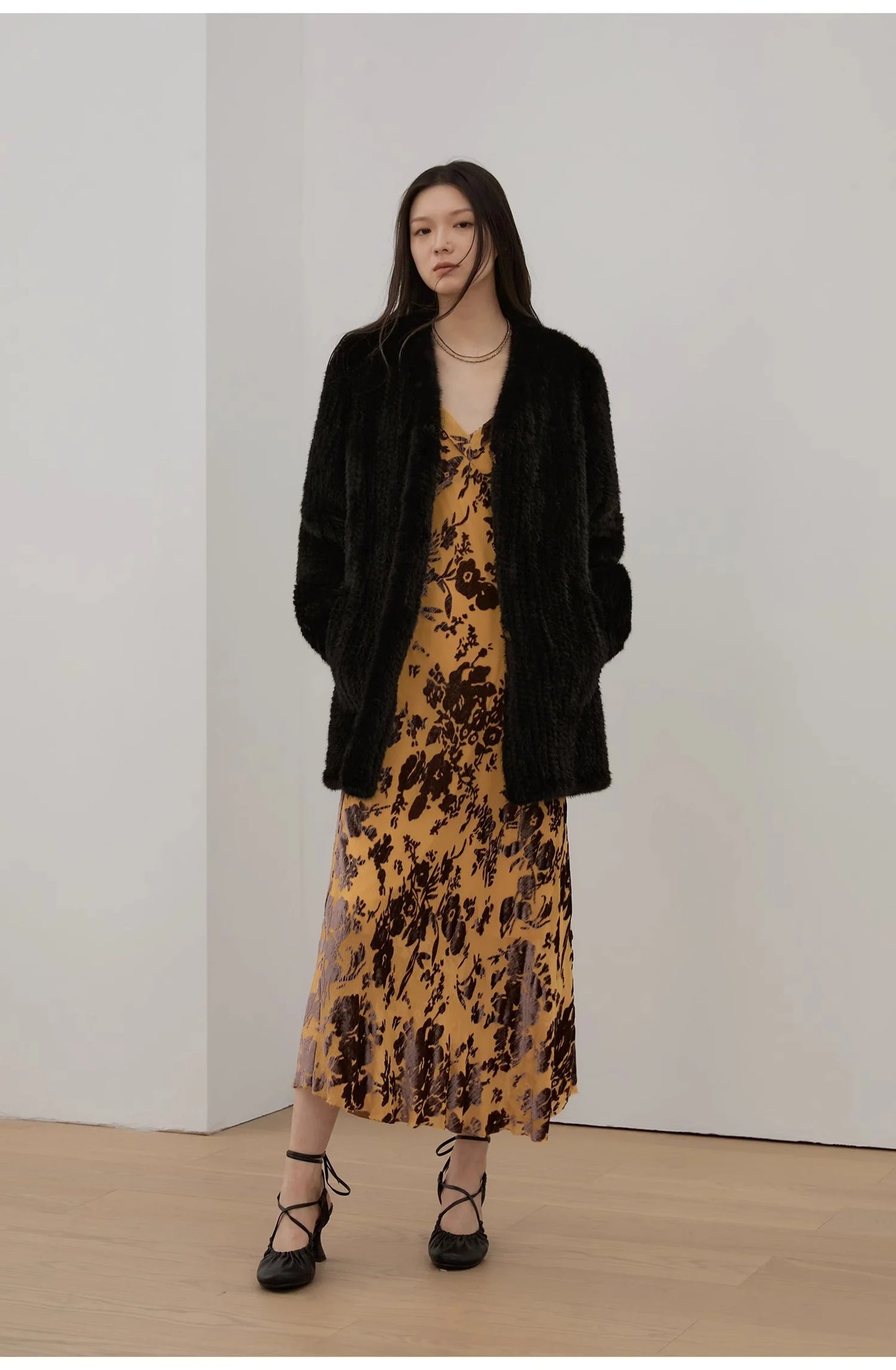 "Moon Serenade" High-Luxury Imported Velvet Mink Woven Fur Coat Mid-Length Mink Coat (Handmade)