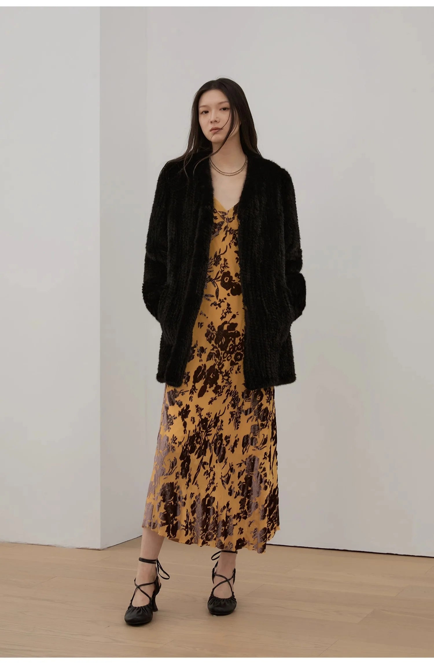 "Moon Serenade" High-Luxury Imported Velvet Mink Woven Fur Coat Mid-Length Mink Coat (Handmade)