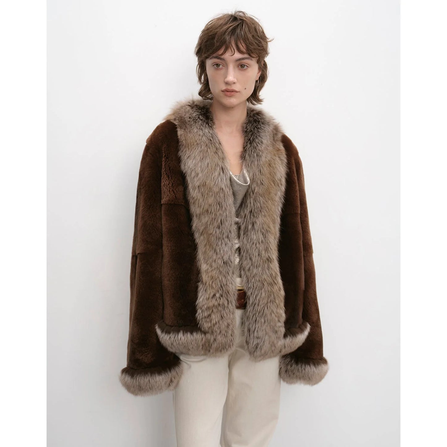 Paris Pictorial Vintage Two-Tone Fox Fur Collar Soft Otter Fur Jacket
